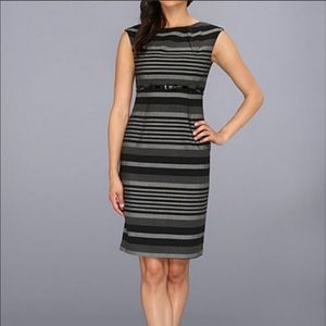 Calvin Klein Black and Grey Striped Sheath Dress
